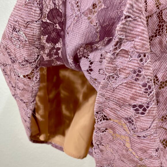 Free People Dangerous Love Pink Lace Corduroy Overlay Mini Dress Size 8 - Picture 4 of 11